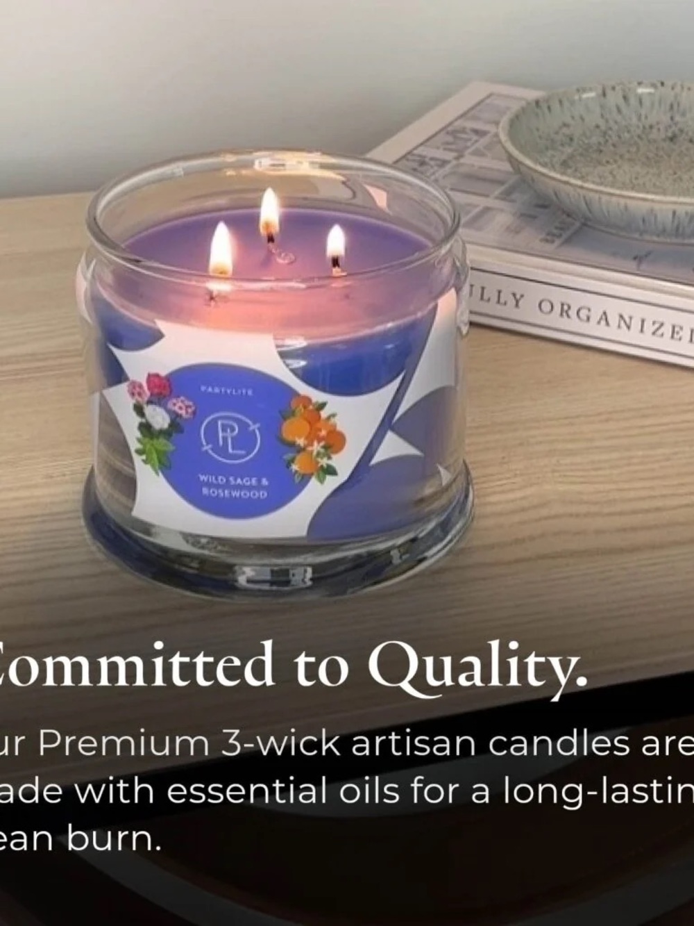 Partylite Purple Wild Sage & Rosewood 3-wick Jar CANDLE